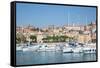 View of Imperia Harbour, Imperia, Liguria, Italy, Europe-Frank Fell-Framed Stretched Canvas