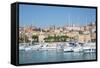 View of Imperia Harbour, Imperia, Liguria, Italy, Europe-Frank Fell-Framed Stretched Canvas