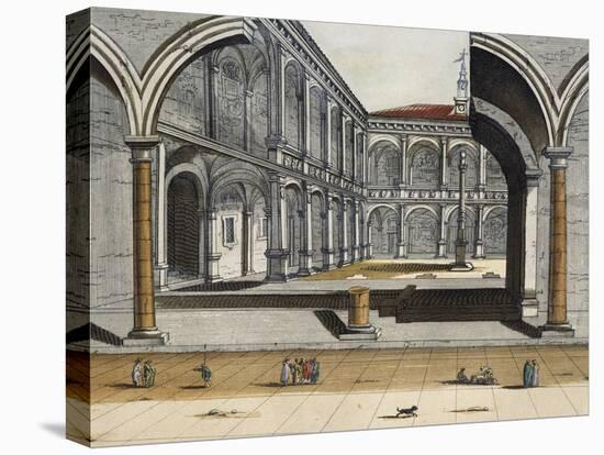 View of Inner Courtyard of Old University in Bologna, Joan Blaeu, Italy, 17th Century-null-Stretched Canvas