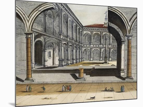 View of Inner Courtyard of Old University in Bologna, Joan Blaeu, Italy, 17th Century-null-Mounted Giclee Print