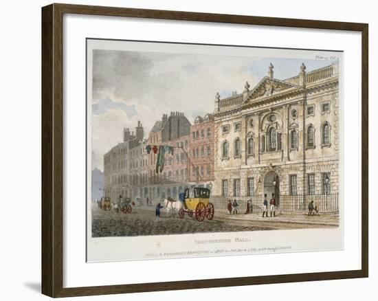 View of Ironmongers' Hall and People and a Coach in Fenchurch Street, City of London, 1811-null-Framed Giclee Print