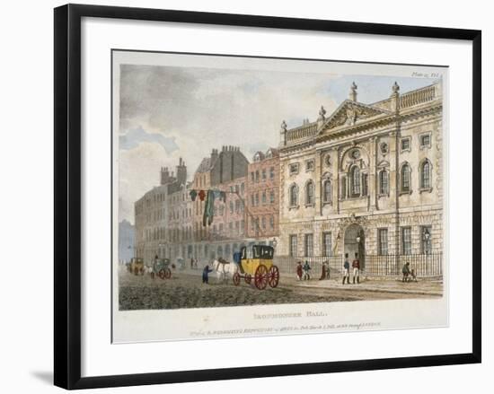 View of Ironmongers' Hall and People and a Coach in Fenchurch Street, City of London, 1811-null-Framed Giclee Print