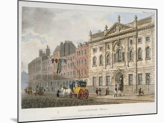 View of Ironmongers' Hall and People and a Coach in Fenchurch Street, City of London, 1811-null-Mounted Giclee Print