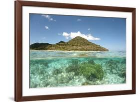 View of island and coral from above and below surface of water, Nyata Island, Lesser Sunda Islands-Colin Marshall-Framed Photographic Print