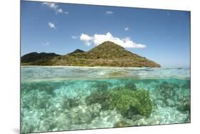 View of island and coral from above and below surface of water, Nyata Island, Lesser Sunda Islands-Colin Marshall-Mounted Photographic Print