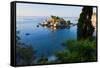 View of Isola Bella Island, Taormina, Sicily, Italy-Peter Adams-Framed Stretched Canvas