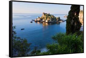 View of Isola Bella Island, Taormina, Sicily, Italy-Peter Adams-Framed Stretched Canvas