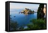 View of Isola Bella Island, Taormina, Sicily, Italy-Peter Adams-Framed Stretched Canvas