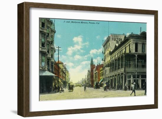 View of J and Mariposa Street Corner - Fresno, CA-Lantern Press-Framed Art Print