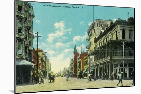 View of J and Mariposa Street Corner - Fresno, CA-Lantern Press-Mounted Art Print