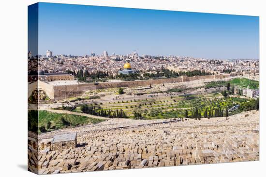 View of Jerusalem and the Dome of the Rock from the Mount of Olives, Jerusalem, Israel, Middle East-Alexandre Rotenberg-Stretched Canvas