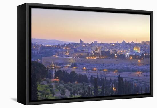 View of Jerusalem from the Mount of Olives, Jerusalem, Israel, Middle East-Neil Farrin-Framed Stretched Canvas