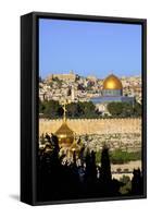 View of Jerusalem from the Mount of Olives, Jerusalem, Israel, Middle East-Neil Farrin-Framed Stretched Canvas