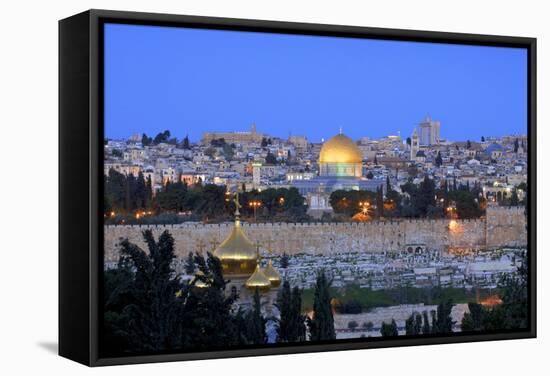 View of Jerusalem from the Mount of Olives, Jerusalem, Israel, Middle East-Neil Farrin-Framed Stretched Canvas