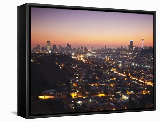 View of Johannesburg Skyline at Sunset, Gauteng, South Africa-Ian Trower-Framed Stretched Canvas