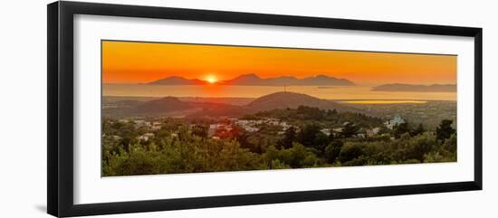 View of Kos Island and Greek Orthodox church from Zia Sunset View at sunset, Zia Village, Kos Town-Frank Fell-Framed Photographic Print