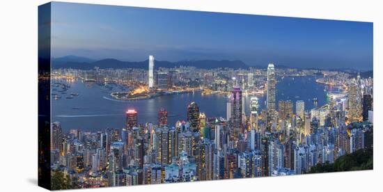 View of Kowloon and Hong Kong Island from Victoria Peak at Dusk, Hong Kong-Ian Trower-Stretched Canvas