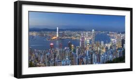 View of Kowloon and Hong Kong Island from Victoria Peak at Dusk, Hong Kong-Ian Trower-Framed Photographic Print