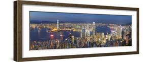 View of Kowloon and Hong Kong Island from Victoria Peak at Dusk, Hong Kong-Ian Trower-Framed Photographic Print