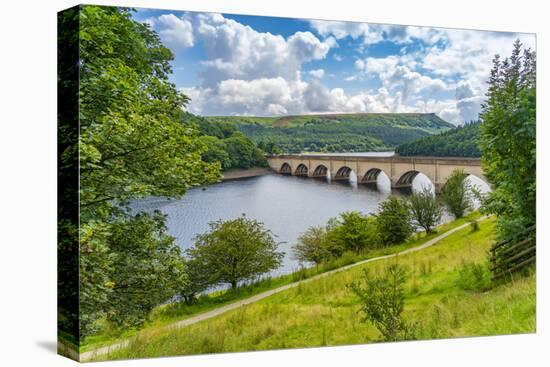 View of Ladybower Reservoir and Baslow Edge in the distance, Peak District, Derbyshire, England-Frank Fell-Stretched Canvas