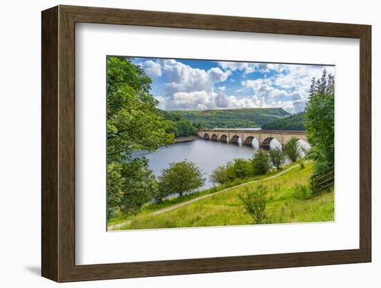 View of Ladybower Reservoir and Baslow Edge in the distance, Peak District, Derbyshire, England-Frank Fell-Framed Photographic Print