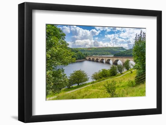 View of Ladybower Reservoir and Baslow Edge in the distance, Peak District, Derbyshire, England-Frank Fell-Framed Premium Photographic Print