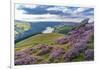 View of Ladybower Reservoir and flowering purple heather on Derwent Edge-Frank Fell-Framed Photographic Print