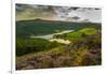 View of Ladybower Reservoir and flowering purple heather, Peak District National Park, Derbyshire-Frank Fell-Framed Photographic Print