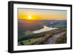 View of Ladybower Reservoir from Bamford Edge at sunset, Bamford, Peak District National Park-Frank Fell-Framed Photographic Print