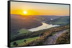 View of Ladybower Reservoir from Bamford Edge at sunset, Bamford, Peak District National Park-Frank Fell-Framed Stretched Canvas