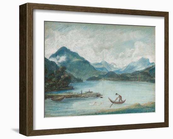 View of Lake Geneva with a Man Rowing a Small Boat and Two Swans-Elisabeth Louise Vigee-LeBrun-Framed Giclee Print