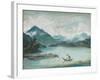 View of Lake Geneva with a Man Rowing a Small Boat and Two Swans-Elisabeth Louise Vigee-LeBrun-Framed Giclee Print