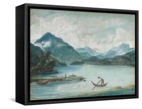 View of Lake Geneva with a Man Rowing a Small Boat and Two Swans-Elisabeth Louise Vigee-LeBrun-Framed Stretched Canvas