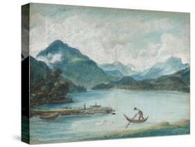 View of Lake Geneva with a Man Rowing a Small Boat and Two Swans-Elisabeth Louise Vigee-LeBrun-Stretched Canvas