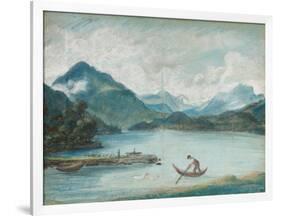 View of Lake Geneva with a Man Rowing a Small Boat and Two Swans-Elisabeth Louise Vigee-LeBrun-Framed Giclee Print