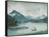 View of Lake Geneva with a Man Rowing a Small Boat and Two Swans-Elisabeth Louise Vigee-LeBrun-Framed Stretched Canvas