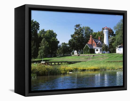 View of Lake Huron and Port Sanilac Lighthouse, Michigan, USA-Adam Jones-Framed Stretched Canvas