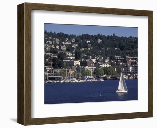 View of Lake Union and Capitol Hill Neighborhood, Seattle, Washington, USA-Connie Ricca-Framed Photographic Print