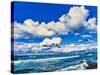 View of lakeshore against cloudy sky, Great Sand Bay, Lake Superior, Keweenaw Peninsula, Upper P...-null-Stretched Canvas