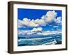 View of lakeshore against cloudy sky, Great Sand Bay, Lake Superior, Keweenaw Peninsula, Upper P...-null-Framed Photographic Print