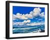 View of lakeshore against cloudy sky, Great Sand Bay, Lake Superior, Keweenaw Peninsula, Upper P...-null-Framed Photographic Print