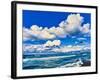 View of lakeshore against cloudy sky, Great Sand Bay, Lake Superior, Keweenaw Peninsula, Upper P...-null-Framed Photographic Print