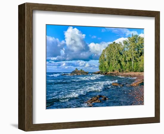 View of lakeshore against cloudy sky, Great Sand Bay, Lake Superior, Keweenaw Peninsula, Upper P...-null-Framed Photographic Print