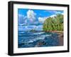 View of lakeshore against cloudy sky, Great Sand Bay, Lake Superior, Keweenaw Peninsula, Upper P...-null-Framed Photographic Print