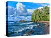 View of lakeshore against cloudy sky, Great Sand Bay, Lake Superior, Keweenaw Peninsula, Upper P...-null-Stretched Canvas