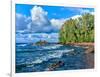 View of lakeshore against cloudy sky, Great Sand Bay, Lake Superior, Keweenaw Peninsula, Upper P...-null-Framed Photographic Print