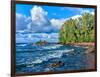 View of lakeshore against cloudy sky, Great Sand Bay, Lake Superior, Keweenaw Peninsula, Upper P...-null-Framed Photographic Print