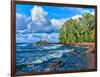 View of lakeshore against cloudy sky, Great Sand Bay, Lake Superior, Keweenaw Peninsula, Upper P...-null-Framed Photographic Print