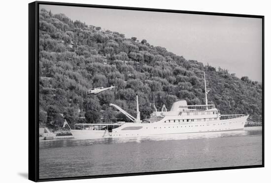 View of Large Yacht near Shore-Adam Scull-Framed Stretched Canvas