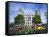 View of Lds Temple with Flowers in Foreground, Salt Lake City, Utah, USA-Scott T. Smith-Framed Stretched Canvas